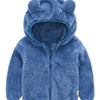 Baby Boys Hooded Plush Coat - 12 Months+ Soft Polyester Zipper Jacket