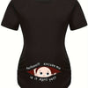 Hello Month & Cartoon Character Print Maternity T-Shirt, Round Neck Short Sleeve Pregnant Women's Top for Pregnancy Announcement - Comfortable Fit