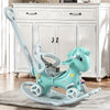 Blue Cartoon Balance Bike Rocking Horse Toddler Ride-On (12+ Months) — Push Handle, Detachable Balance Board & Foot Pedal