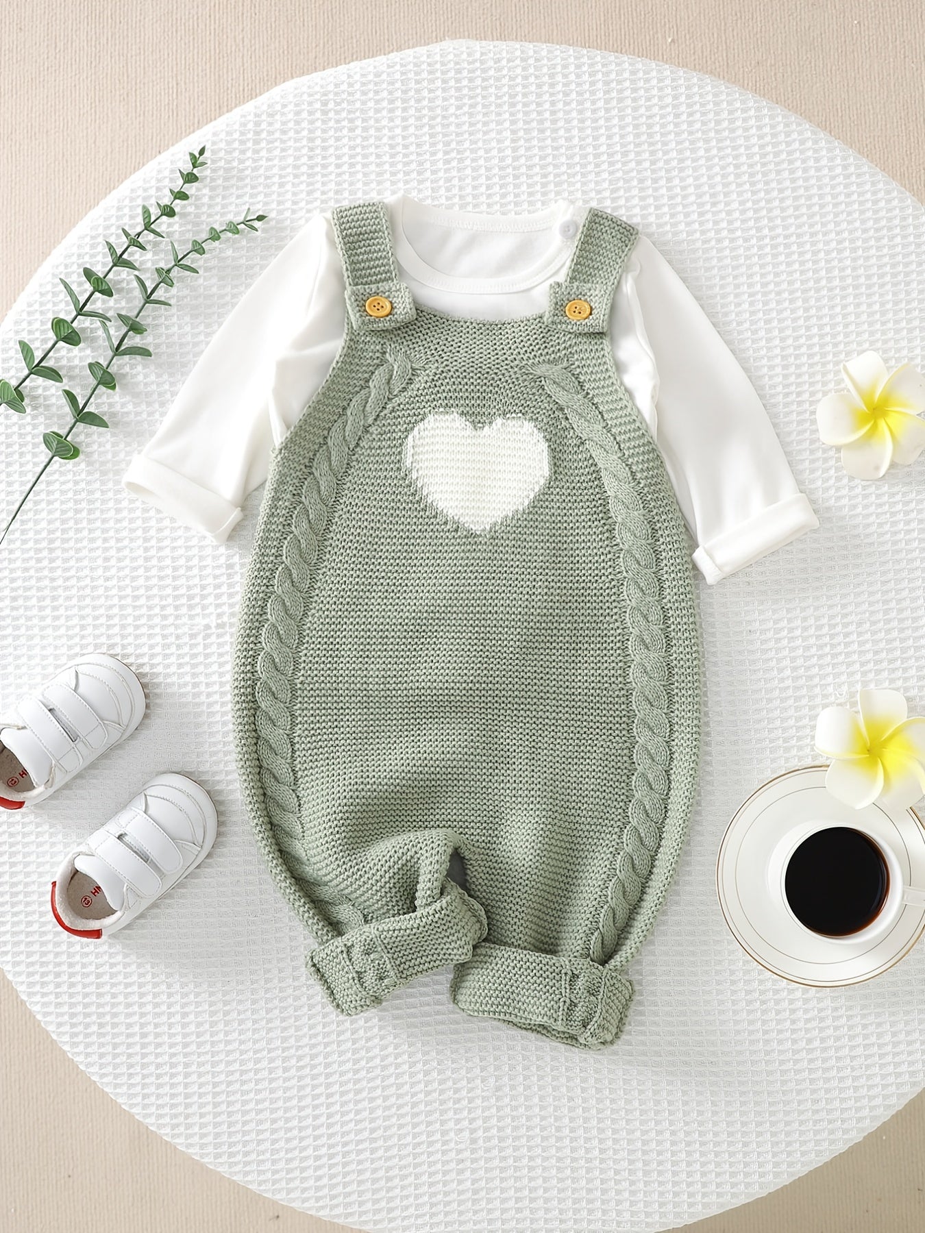 Baby Girl Knitted Bodysuit – Baby Love Jacquard Design (Soft & Comfortable, Indoor & Outdoor Wear)