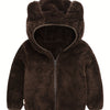 Baby Boys Hooded Plush Coat - 12 Months+ Soft Polyester Zipper Jacket