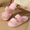 Elegant Women's Plush Slippers – Warm Lined Striped Open-Toe Slip-On with Non-Slip EVA Sole