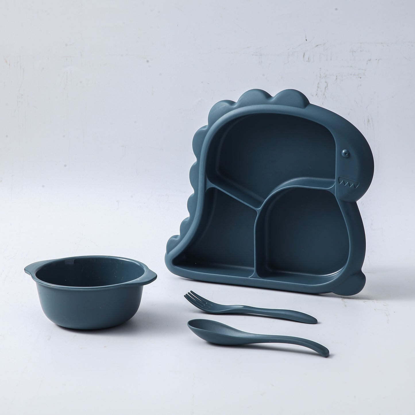 Dinosaur-Shaped Kids Dinnerware Set – BPA-Free Plastic Plate, Bowl, Fork & Spoon Combo, Fun & Safe Tableware for Toddlers