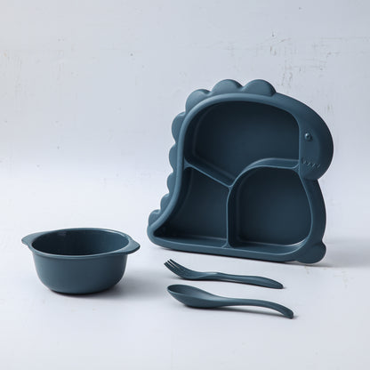 Dinosaur-Shaped Kids Dinnerware Set – BPA-Free Plastic Plate, Bowl, Fork & Spoon Combo, Fun & Safe Tableware for Toddlers