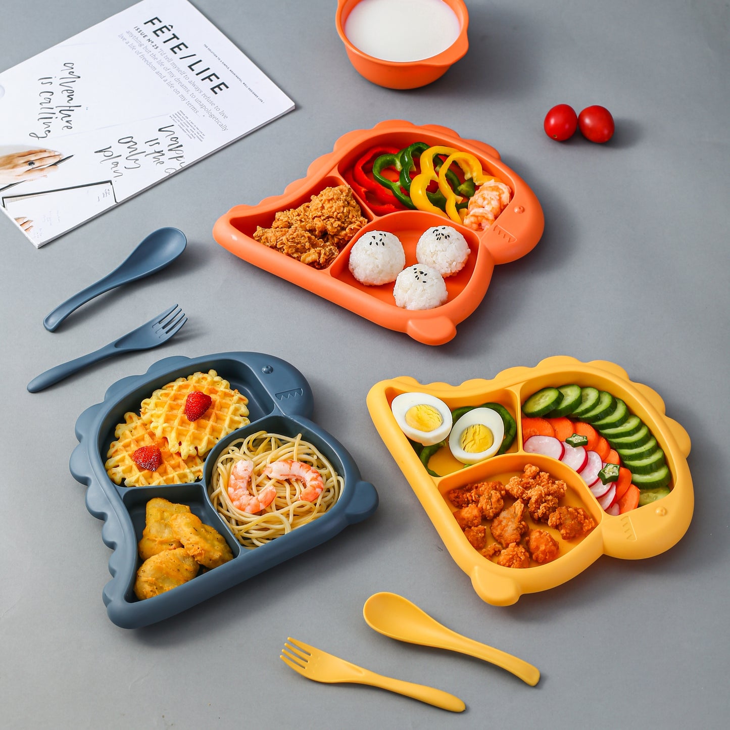 Dinosaur-Shaped Kids Dinnerware Set – BPA-Free Plastic Plate, Bowl, Fork & Spoon Combo, Fun & Safe Tableware for Toddlers