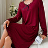 Elegant Long Sleeve Maternity Sleep Dress – Bow Detail Loose-Fit Nightgown, Round Neck All-Season Maternity Sleepwear