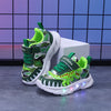 LED Dinosaur Kids Sneakers — Flashing T-Rex Light-Up Sports Shoes for Ages 1-6, Low-Top Hook & Loop