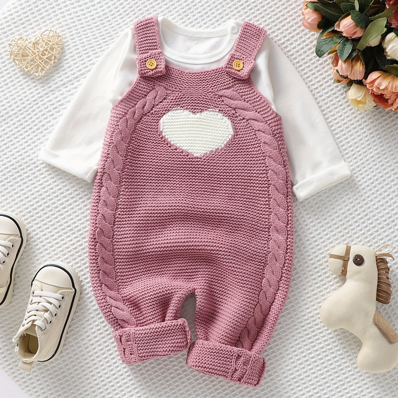 Baby Girl Knitted Bodysuit – Baby Love Jacquard Design (Soft & Comfortable, Indoor & Outdoor Wear)