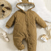 Thickened One-Piece Infant Outfit – Fleece-Lined Zipper Romper (Autumn/Winter, Newborn, Outdoor Wear, Perfect for Holidays)