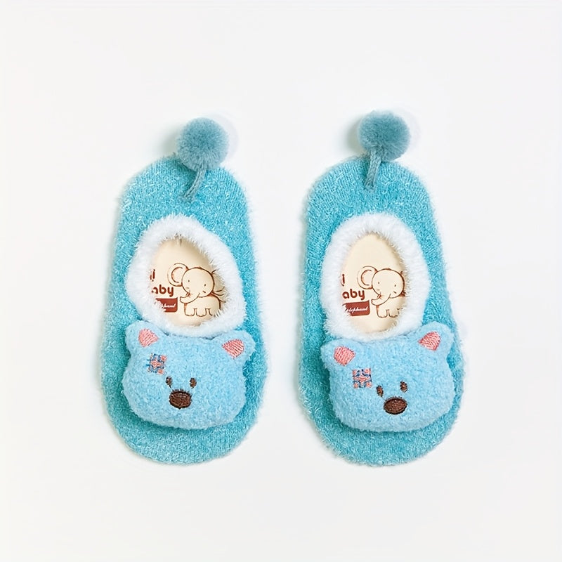 1 Pair/2 Pairs Cute Animal Anti-Slip Breathable Boat Socks for Youngsters - Cozy Polyester & Spandex Blend, Hand Wash Only | All-Season Comfort, Anti-Slip, Fluffy Cuff, Soft Knitted Texture