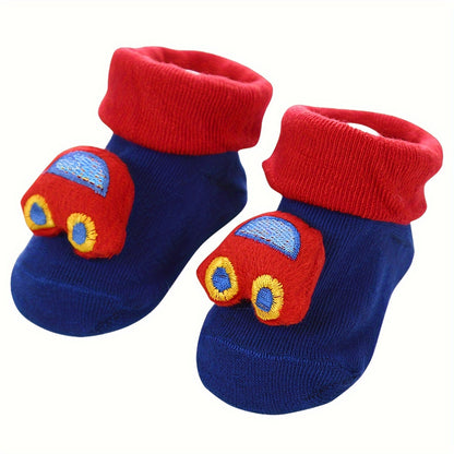 1 Pair 3D Cartoon Baby Ankle Socks - Non-Slip Toddler Walking Socks | Infant Cooling Floor Socks, Polyester & Spandex Blend, Hand Wash Only | Knit Fabric | Fall/Winter Season | Gift for Newborns