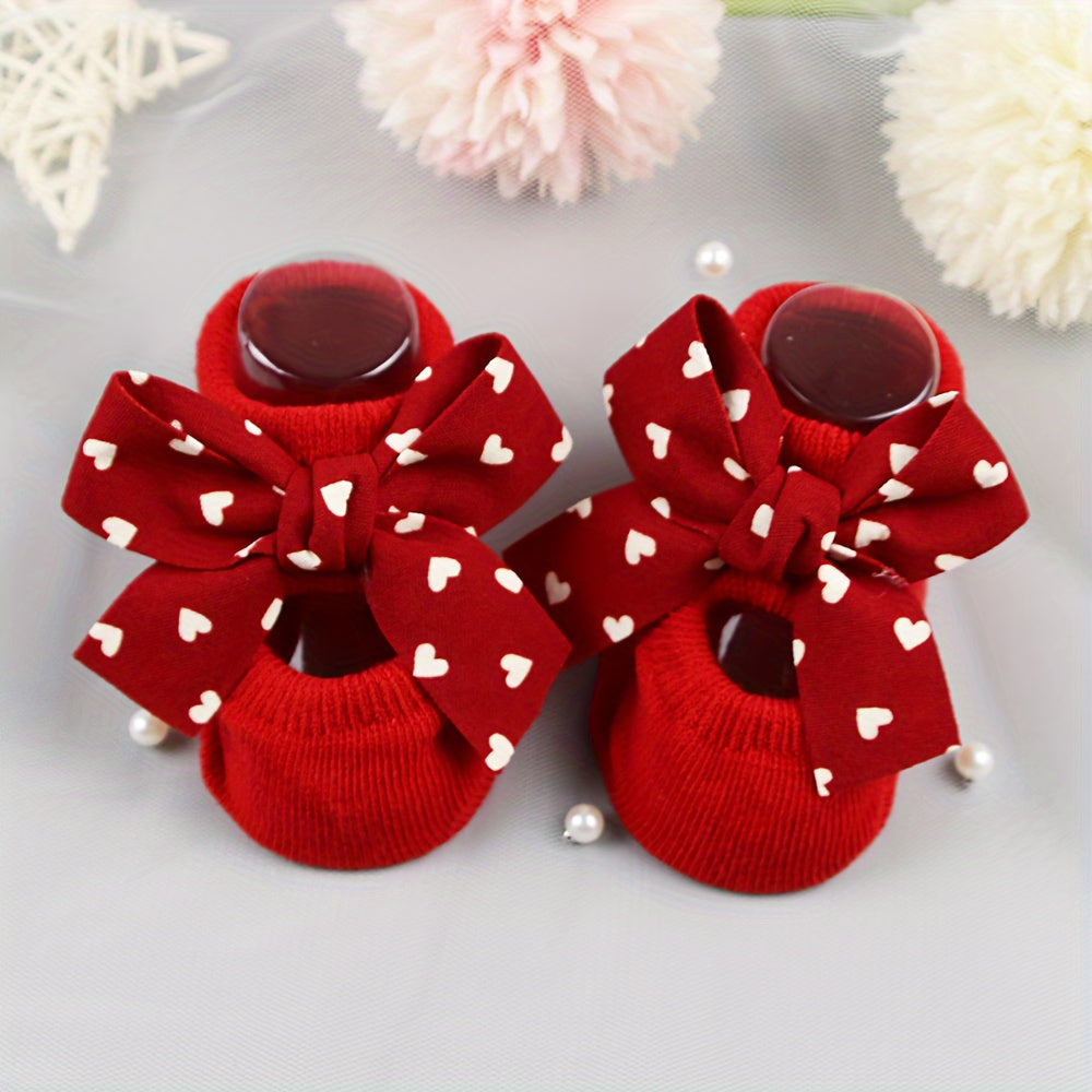 1 Pair New Red Baby Socks with Non-Slip Dots - Infant Anti-Slip Floor Socks | All-Season Knit Fabric Polyester Blend, Hand Wash Only | Suitable for 0-1 Years Old