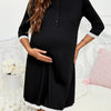 Button-Front Maternity Nightgown - Polyester Blend Sleep Dress with Lace Trim, Non-See-Through, All-Season Maternity Sleepwear