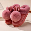 Unisex Rabbit-Ear Pom Pom Warm House Slippers – Thick EVA Sole, Semi-Enclosed Back, Lightweight Quiet Indoor/Outdoor Slides (Pair, Solid Color)