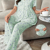 Floral V-Neck Maternity Pajama Set - Short-Sleeve Ruffle Floral Sleepwear, Stretchy Polyester-Elastane