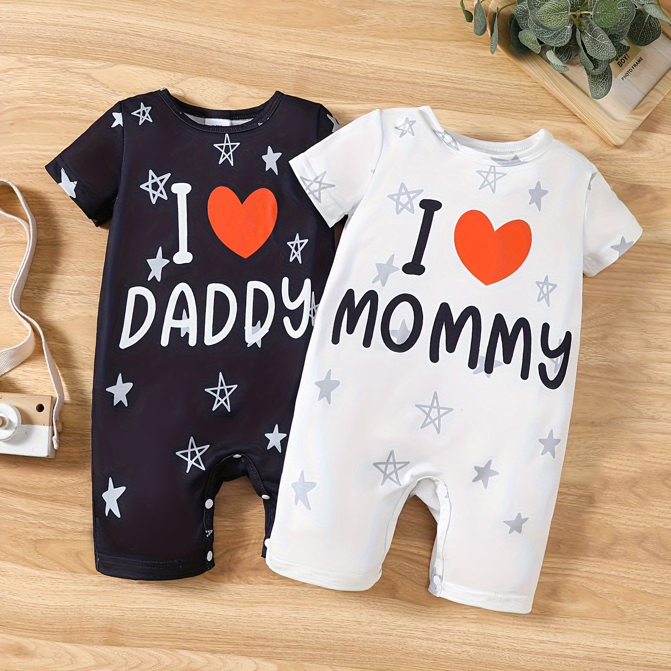 2pcs Baby Boy Summer Outfit – "I Love Grandma, Mom, Dad" Alphabet Print Jumpsuit, Casual Knit Polyester & Spandex Set (Short Sleeve, Outdoor Wear)