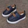 1 Pair Boys' British-Style Casual Loafers - Navy & White, Hook-and-Loop Closure, Non-Slip Rubber Sole, Lightweight Breathable Round-Toe School Shoes