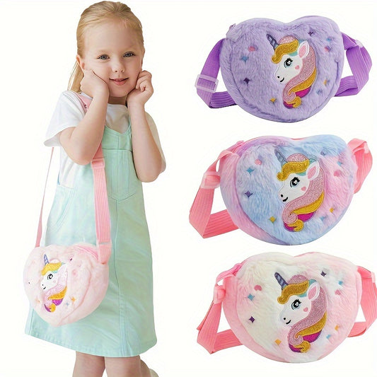 1pc Cute Plush Unicorn Crossbody Bag for Girls - Cartoon Love Design Mobile Phone Bag | Adorable & Stylish Everyday Accessory - Kidzy Market