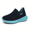 Boys Breathable Slip-On Woven Sneakers – Lightweight Low-Top Running & Walking Shoes with Hook-and-Loop Closure