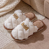 Women's Plaid Color-Block Plush-Fur Lined Winter Slippers - Cozy Non-Slip PVC Sole Indoor House Shoes (Grey/White)