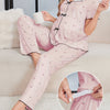 Women's Maternity Pajama Set – V-Neck Cherry Print Top & Bottom with Bow, Soft Stretch Knit, Machine Washable