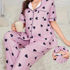 Maternity Nursing Pajama Set - 2-Piece Short Sleeve Top & Pants with Heart Print Pockets, Stretch Knit Sleepwear