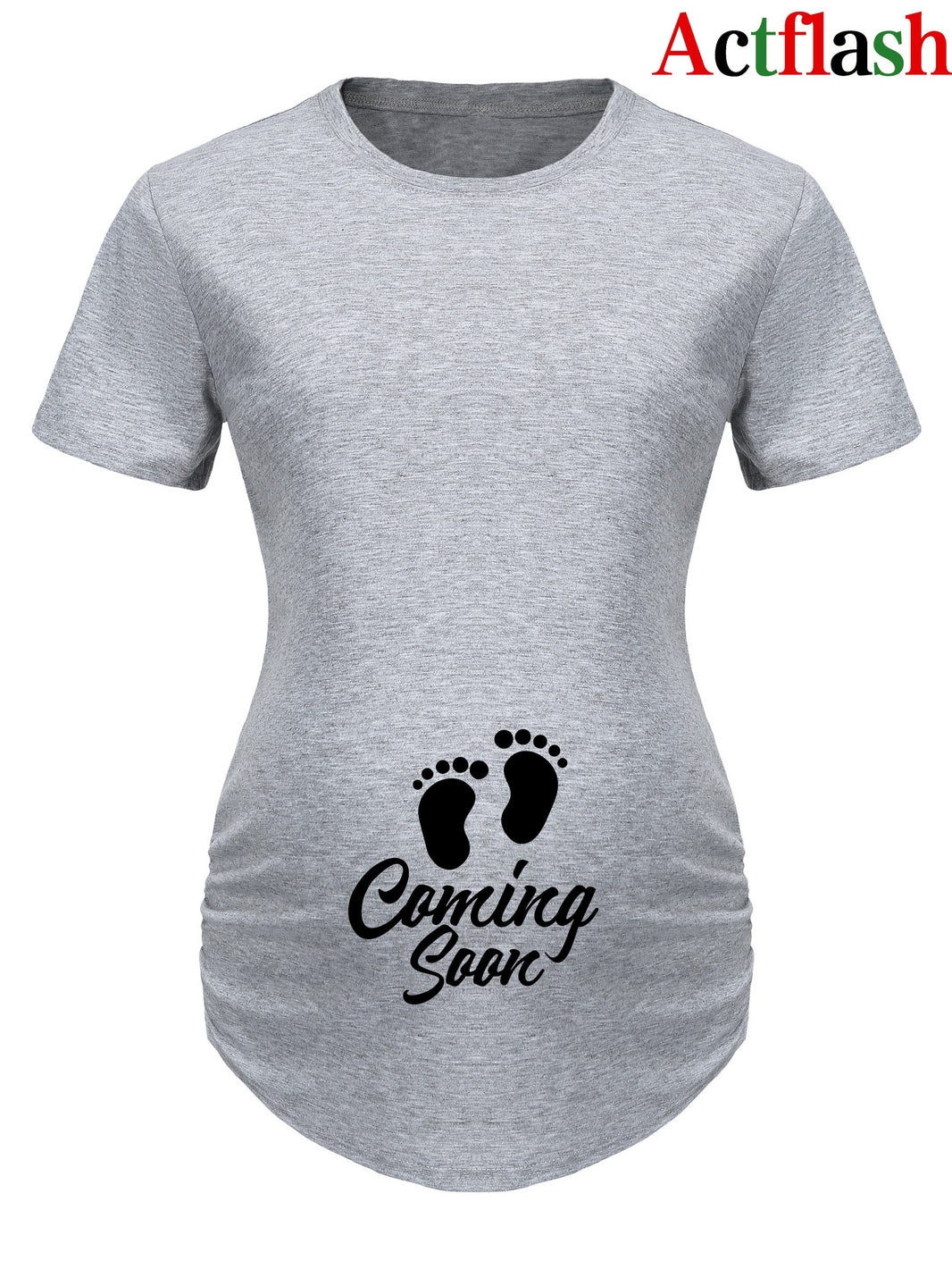 Maternity Casual Cartoon Cute Footprint Print Short Sleeve Slim Fit T-shirt For Summer Pregnancy Gift