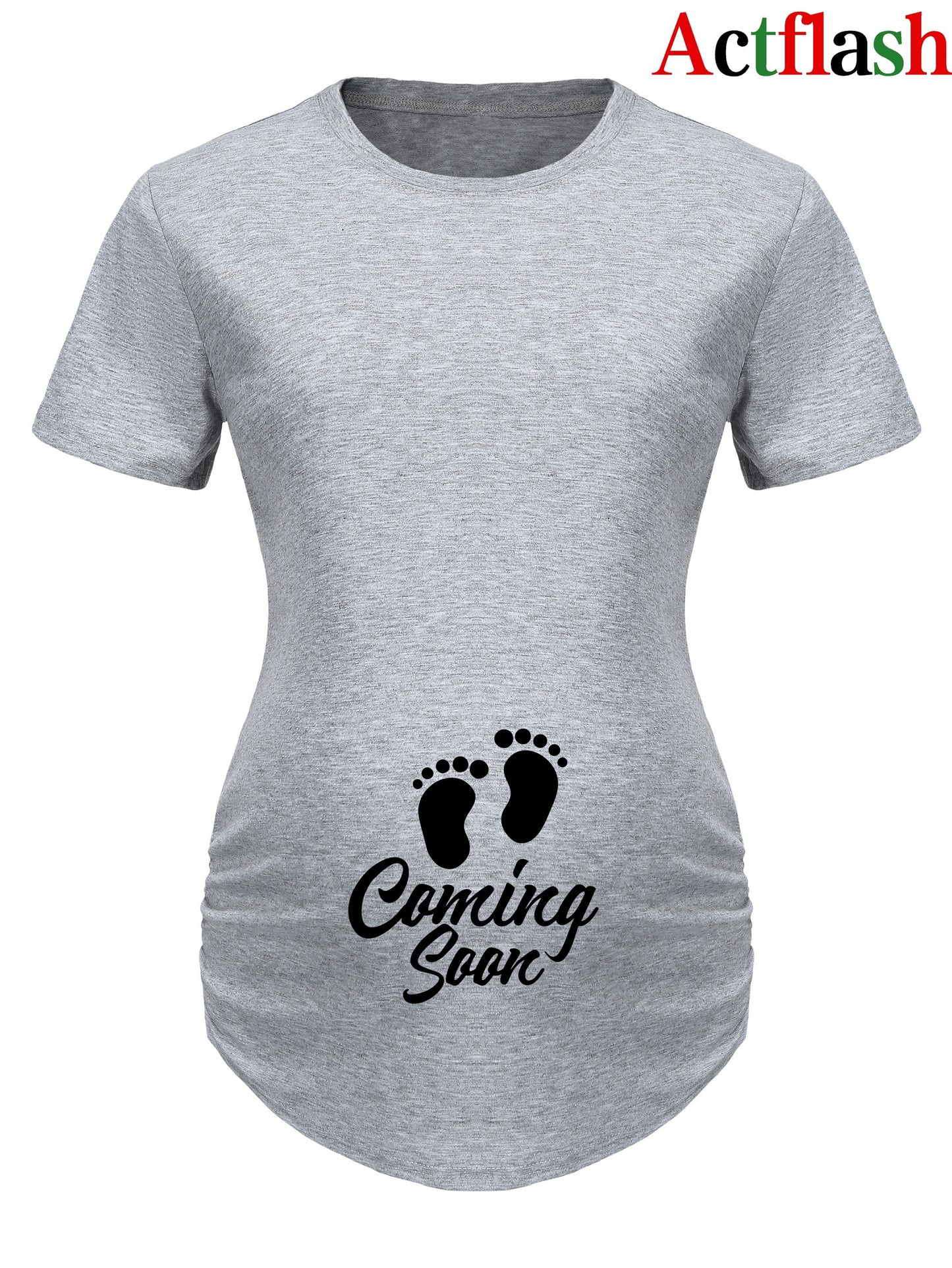 Maternity Casual Cartoon Cute Footprint Print Short Sleeve Slim Fit T-shirt For Summer Pregnancy Gift
