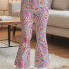 Girls Heart Print Flare-Leg Pants – Stretchy Bell-Bottoms with Elastic Waist, 90% Polyester/10% Elastane, Machine Washable