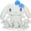 Sanrio Cinnamoroll Plush Dolls 4-Pack - 1 Large & 3 Small White Dog Plushies with Blue Bows, Soft Polyester Stuffed Animals for Kids, Nursery Decor & Collectible Display