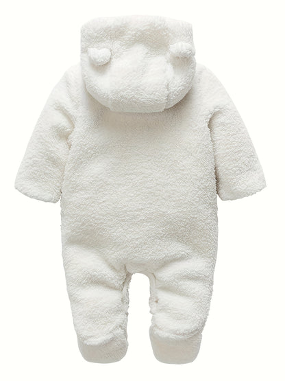 Unisex Newborn Baby Fleece Footie Snowsuit – Hooded Cartoon Bear Jumpsuit (Winter Coat, Warm Romper for Boys & Girls)
