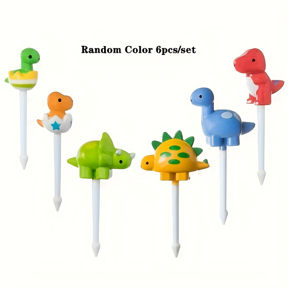 6PCS Cute Dinosaur Fruit Fork Set – Random Color Snack & Dessert Decorative Forks, Creative Tableware for Holiday Parties & Events