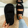 Elegant Women's Plush Slippers – Warm Lined Striped Open-Toe Slip-On with Non-Slip EVA Sole