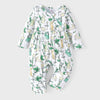 PatPat Baby Girl Cute All-Over Rabbit Print & Solid Ribbed V Neck Short-Sleeve Jumpsuit – Perfect for Summer Outdoor Wear