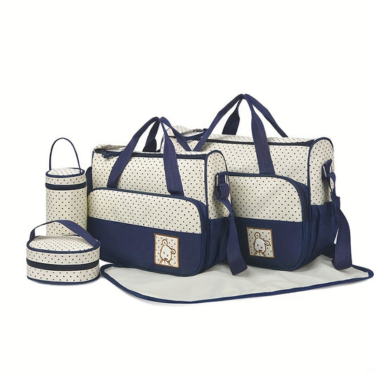 Hot-Selling Fashion Oblique Span Waterproof Mommy Bag 5pcs Set – Large Capacity, Multi-Functional One-Shoulder Bag for Moms, Perfect for Everyday Use & Travel - Kidzy Market