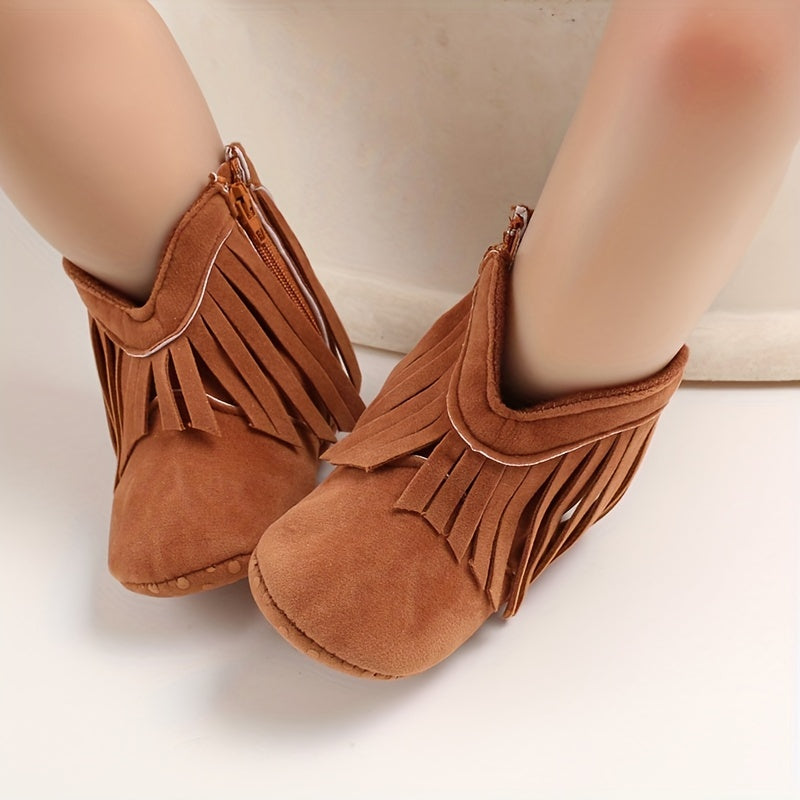 Baby Girls Tassels Warm High-Top Boots, Non-Slip Soft Thick Crib Prewalker Shoes