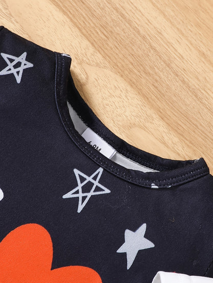 2pcs Baby Boy Summer Outfit – "I Love Grandma, Mom, Dad" Alphabet Print Jumpsuit, Casual Knit Polyester & Spandex Set (Short Sleeve, Outdoor Wear)
