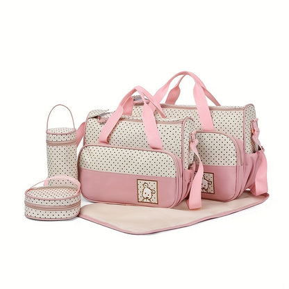 Hot-Selling Fashion Oblique Span Waterproof Mommy Bag 5pcs Set – Large Capacity, Multi-Functional One-Shoulder Bag for Moms, Perfect for Everyday Use & Travel - Kidzy Market