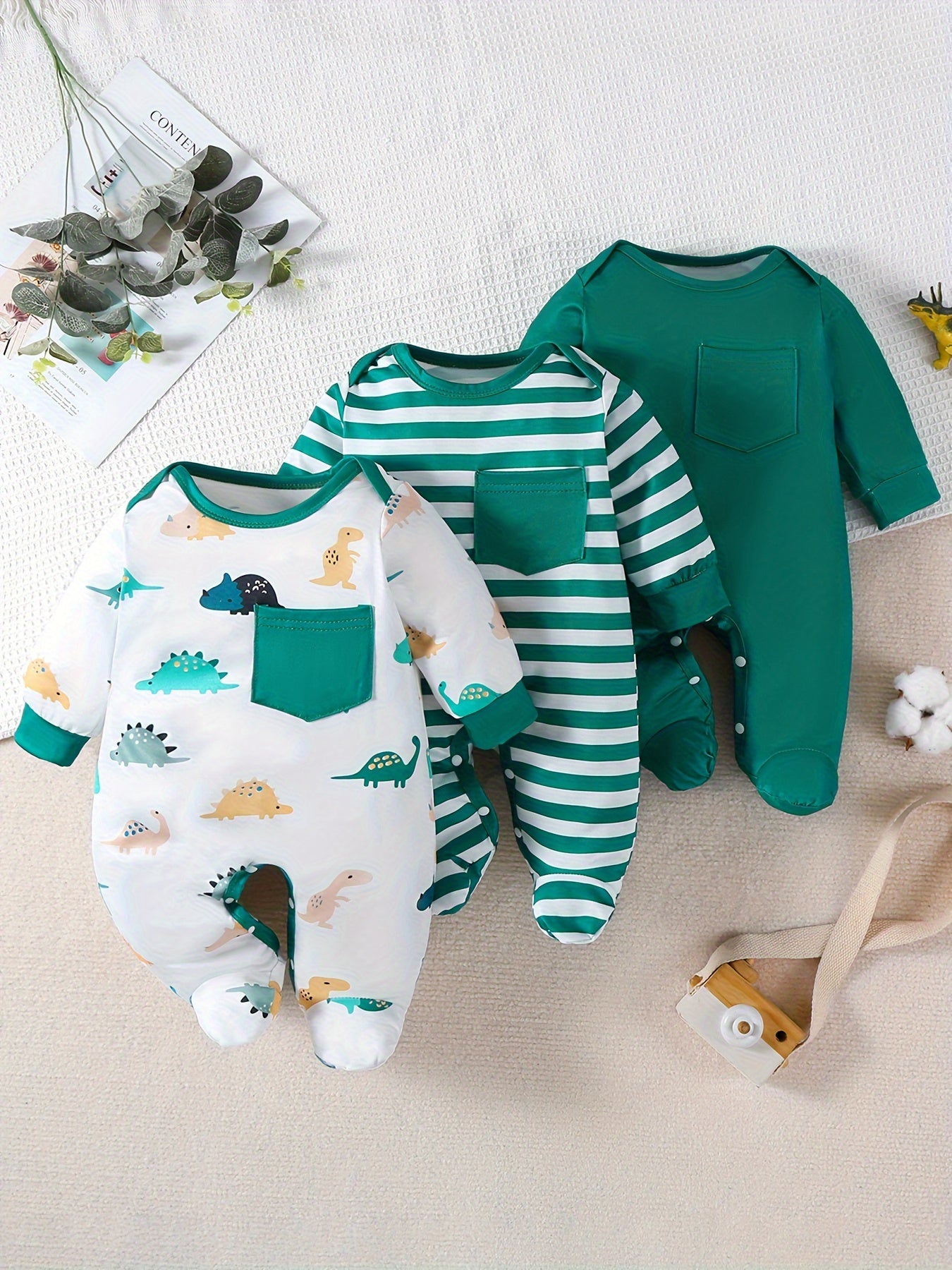 Baby Boys' Star Printed Footed Bodysuit 3-Piece Outdoor Set – Cozy and Comfortable for All Seasons