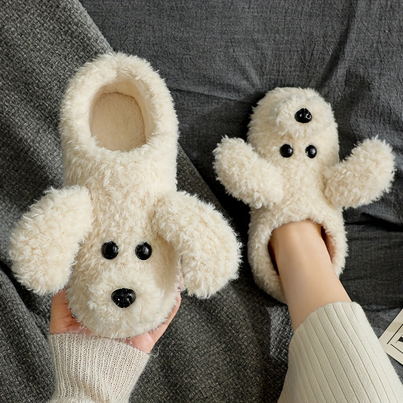 Cute Puppy Plush House Slippers — Unisex Cozy Fuzzy Slip-On Soft-Sole Indoor Slippers for Men & Women (Plus Sizes) – view 12