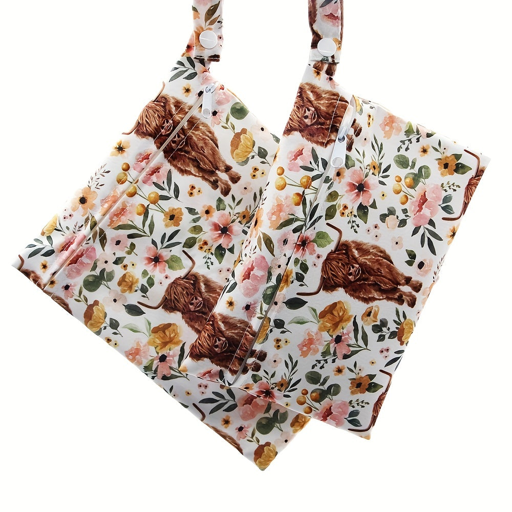 2pcs Soft Cute Cow Print Wet Bags - Reusable Diaper Bags, Perfect for Christmas, Halloween, and Thanksgiving Gifts - Kidzy Market
