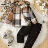 HAO6 Baby Boys 0-3 Years 2-Piece Plaid Hooded Jacket & Inner Top Set - Brown/Gray/White Polyester Knit