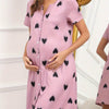 Elegant Pink Floral Maternity Nightgown – Short Sleeve, High-Stretch Button Front, Casual Comfort Sleepwear for Pregnancy