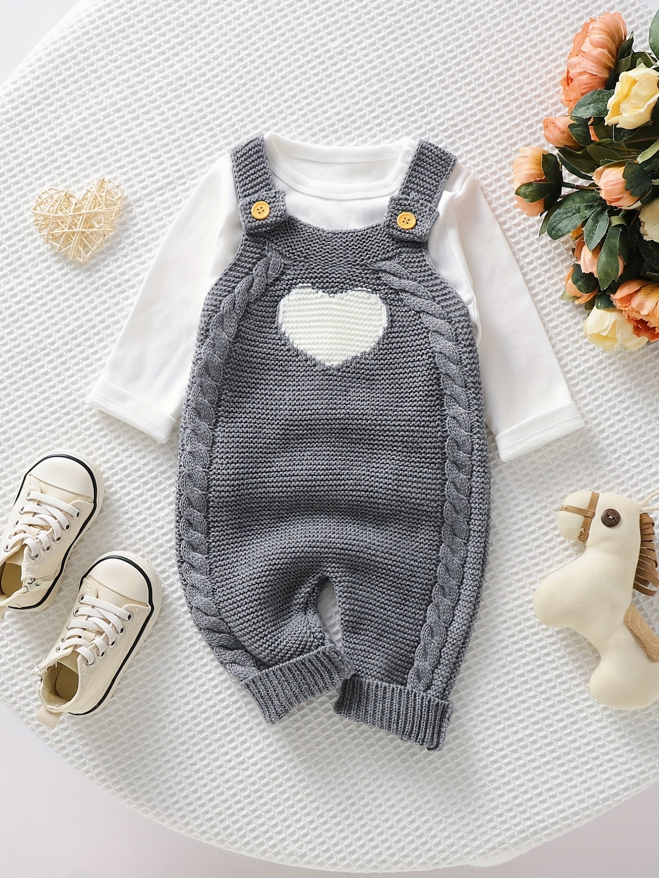 Baby Girl Knitted Bodysuit – Baby Love Jacquard Design (Soft & Comfortable, Indoor & Outdoor Wear)