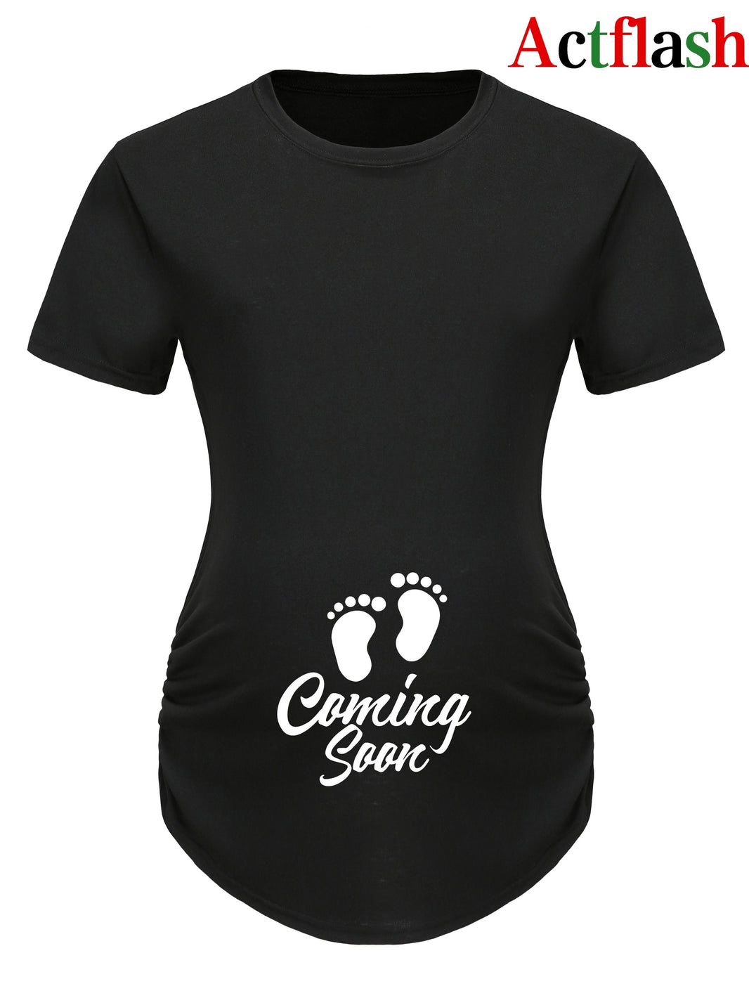 Maternity Casual Cartoon Cute Footprint Print Short Sleeve Slim Fit T-shirt For Summer Pregnancy Gift