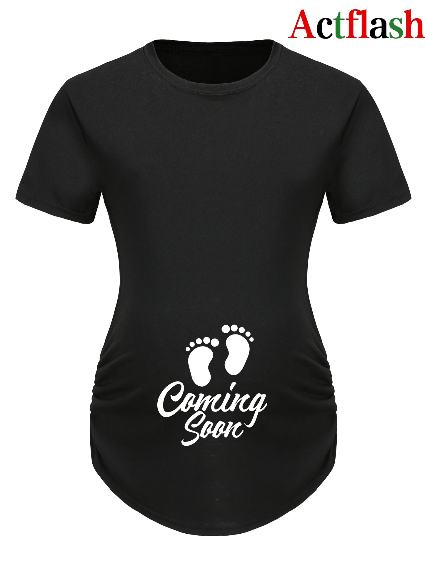 Maternity Casual Cartoon Cute Footprint Print Short Sleeve Slim Fit T-shirt For Summer Pregnancy Gift
