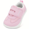 Toddler Girls Wide Toe-Box Barefoot Zero-Drop Sneakers – Pink Hook-and-Loop Non-Slip Athletic Shoes for School & Play