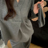 Maternity Nursing Pajama Set - Long Sleeve Top & Pants, Detachable Nursing Pads, Adjustable Waistband, V‑Neck Knit, All-Season