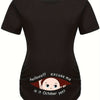 Hello Month & Cartoon Character Print Maternity T-Shirt, Round Neck Short Sleeve Pregnant Women's Top for Pregnancy Announcement - Comfortable Fit