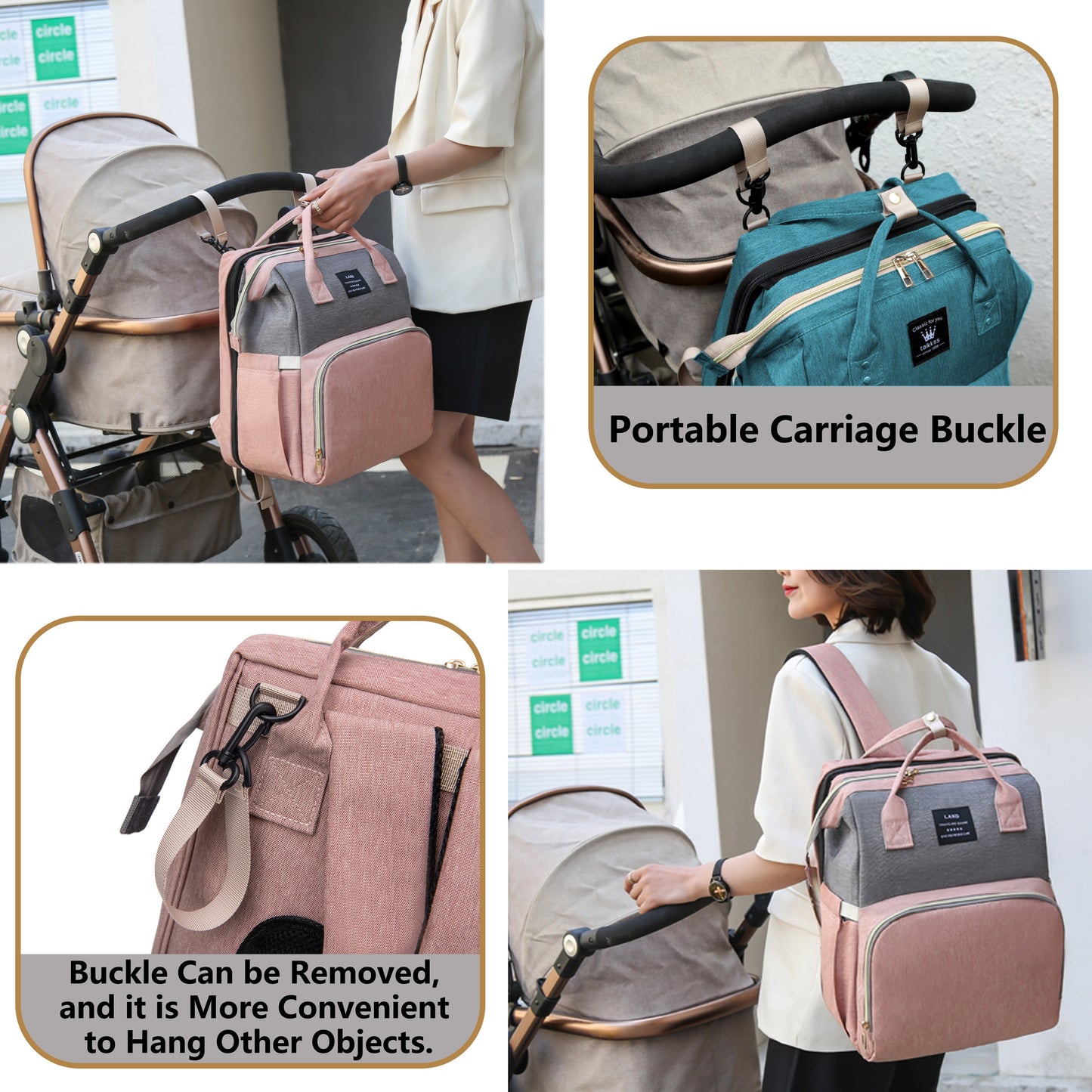 Lamroro Multifunctional Diaper Backpack with Changing Station - Soft Shell Polyester Daypack for Travel & Preschool, Zipper Closure, Mirror Embellishment, Stash Pocket, Striped Pattern, Perfect Gift - Kidzy Market